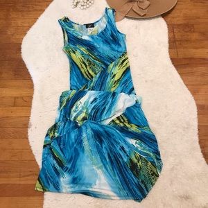 LIBRA | Bright Color Blue Print Maxi Dress Medium